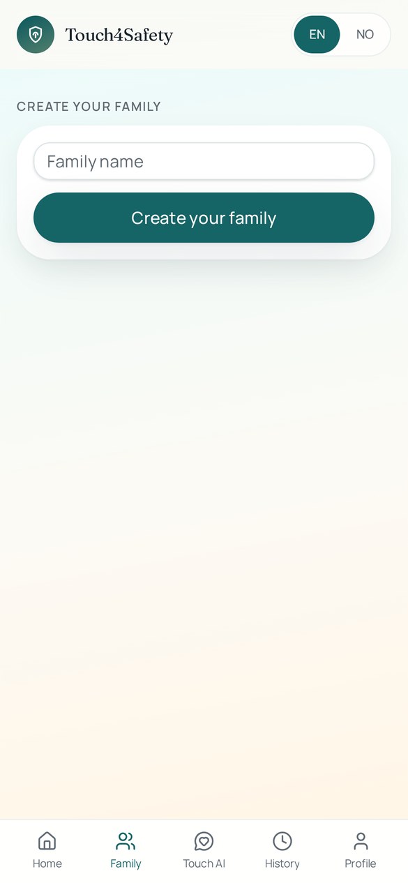 Touch4Safety family dashboard screen on a phone