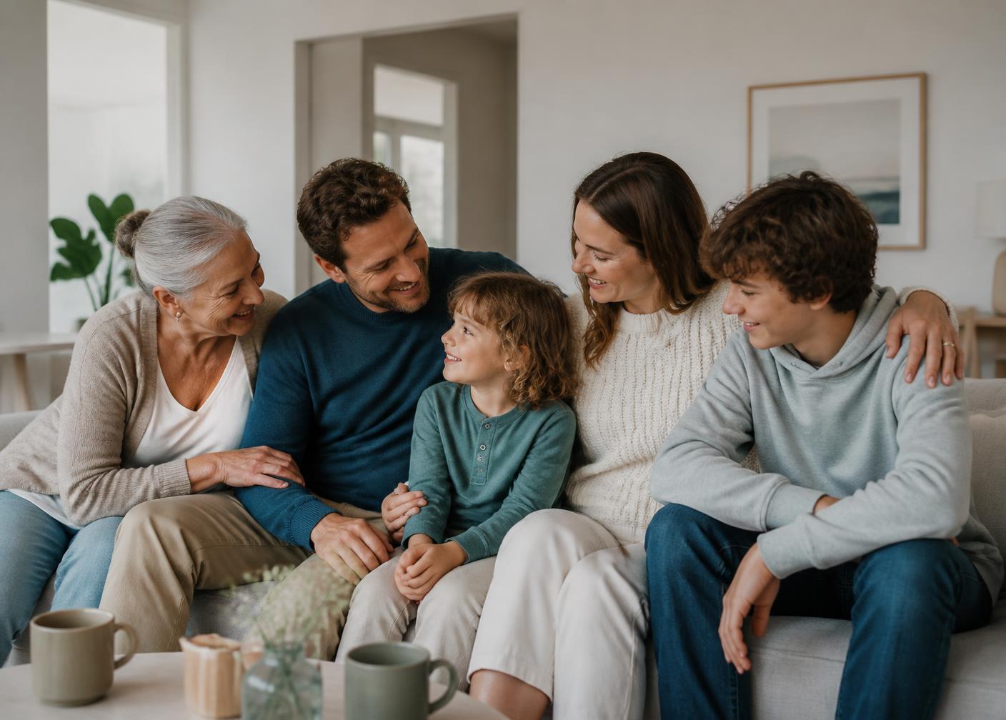 Three generations of a family together at home